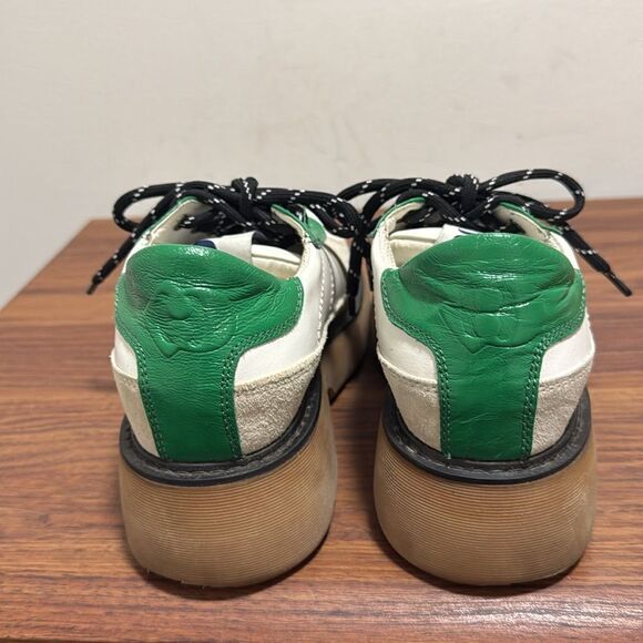 Lucky Chouette Suede & Leather Chunky Oxford Woman’s Sneaker. Tan /White/Green. - Picture 4 of 9